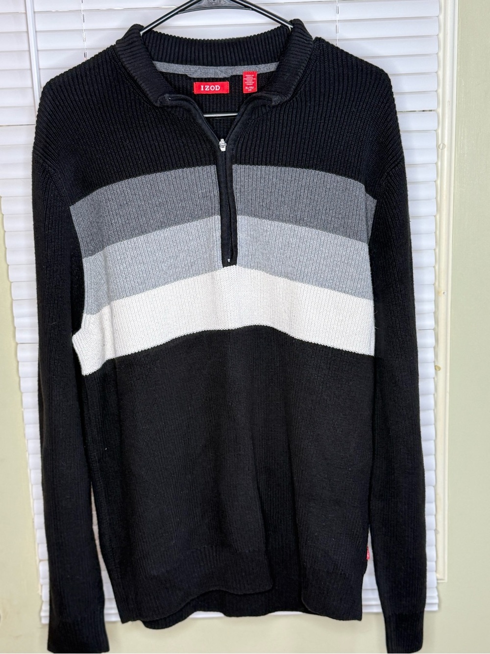 IZOD Men’s Black and Gray Striped Half-Zip Sweater Size XL